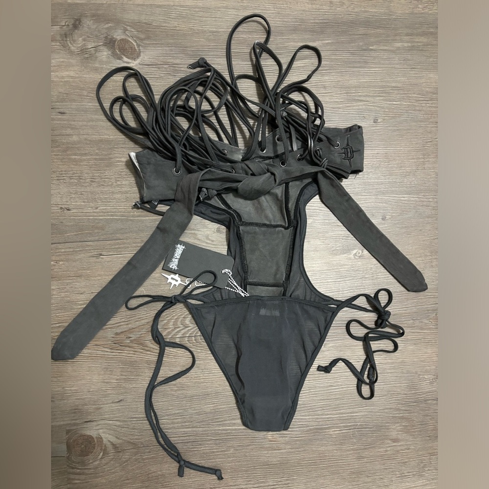 NWT Dolls Kill / Darker Wavs Strappy Mesh And Jersey Bodysuit - Picture 2 of 3
